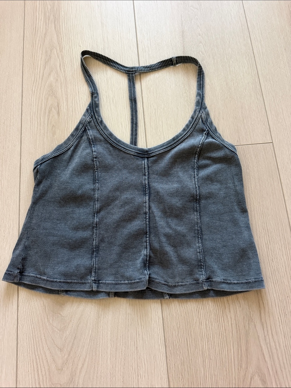 UO Ecote Women's Grey Ribbed T-Back Crop Tank Top